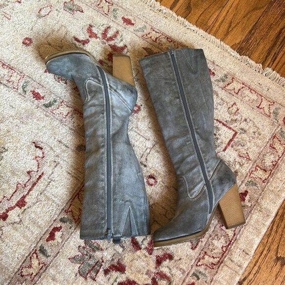 Nordstrom Gray Heeled Knee-High Leather Suede Boots Size 8 M - Picture 11 of 14
